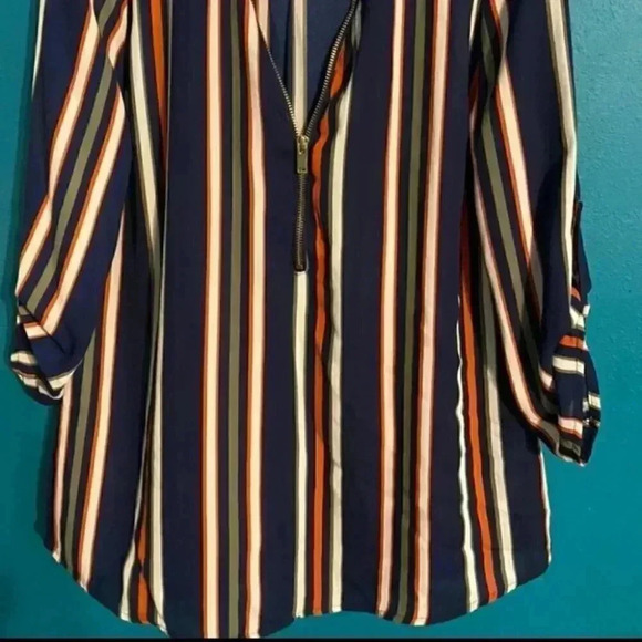 NWOT Rue21 Striped Causal Half Zip Blouse Top - Picture 3 of 5